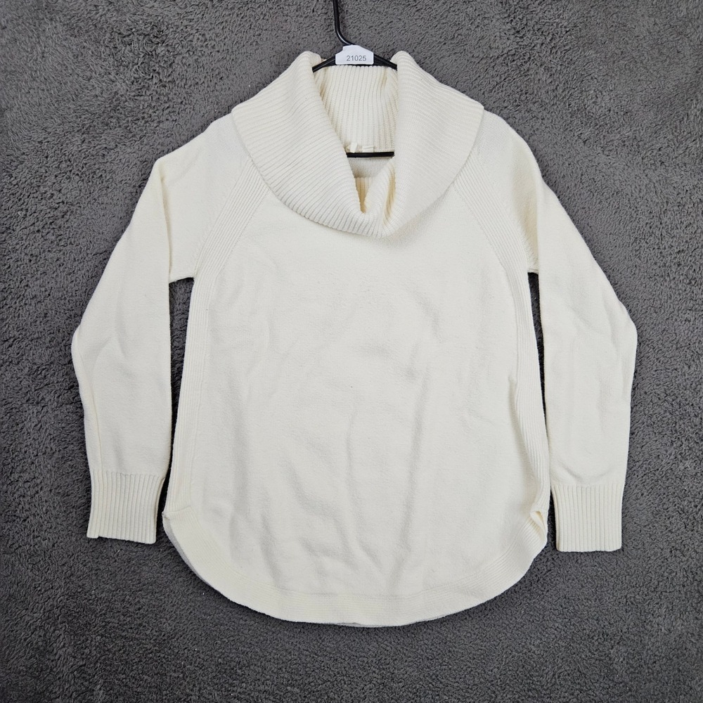 Moth Anthropologie Womens Ivory Cowl Neck Pullover Sweater Size L Ribbed Knit